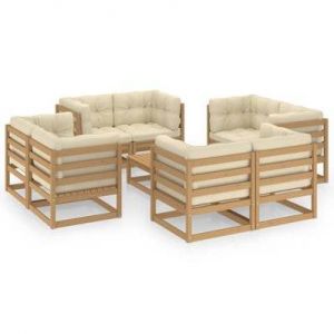 VidaXL Salon de jardin 9 pcs avec coussins bois de pin massif