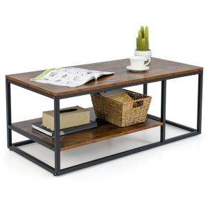 Costway - Table Basse Industriel avec Étagère, Table Basse Rectangulaire, Grand Compartiment, Cadre en Métal, 105 x 50 x 42,5 cm, Table de Salon,