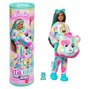 Mattel Poupée Cutie Reveal Bisounours, avec Costume en Peluche Touradieuse et 10 Surprises, y Compris Changement de Couleur et Mini Ours, JFV62