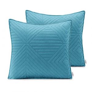 AmeliaHome Lot de 2 taies d'oreiller 45 x 45 cm Bleu Gris