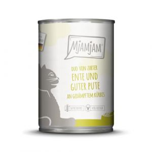 MjAMjAM - Nourriture Humide Premium pour Chat - Duo &agrave; Base de Canard Tendre et de Bonne Dinde avec potiron cuit &agrave; la Vapeur, 1 Paquet (1 x 400g), sans c&eacute;r&eacute;ales avec Viande ajout&eacute;e