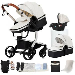 Poussette Magic Zc Poussette 3 En 1 Poussette B&eacute;b&eacute; Poussette Pour Nouveau-N&eacute; Cuir Pu Sac &Agrave; Main Porte-B&eacute;b&eacute; Hamac R&eacute;versible Blanc