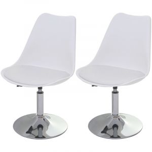 D&eacute;coshop26 Lot de 2 chaises de salle &agrave; manger pivotantes r&eacute;glable en hauteur pvc blanc pi&egrave;tement chrom&eacute; 040000272