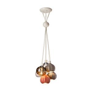 Suspension 6 lampes en verre et céramique gris, marron et orange 13x14cm Afoxé - Ferr