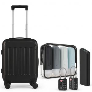 Ensemble complet de voyage cabine – Bundel - Pack 4-en-1- Valise, batterie externe, cadenas TSA et flacons de voyage