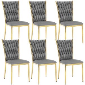 Lot de 6 Chaises Salle à Manger WOLTU, Chaise de Cuisine en Velours, avec Dossier Haut Tissé Design, Pieds Métalliques, Gris Foncé