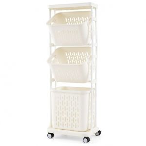 Coast Panier à linge avec 3 paniers - blanc - PP + Métal - Max.35 kg - 40x30x112 cm