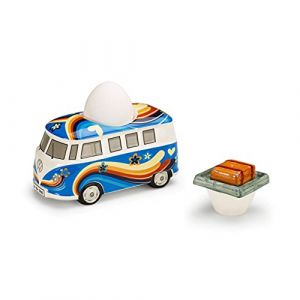Volkswagen 7E9069644 Coquetier en c&eacute;ramique avec sali&egrave;re Bleu VW T1 Bulli Collection Heritage 130 x 65 mm