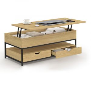 Idmarket Table basse plateau relevable rectangulaire DETROIT avec 2 tiroirs design industriel
