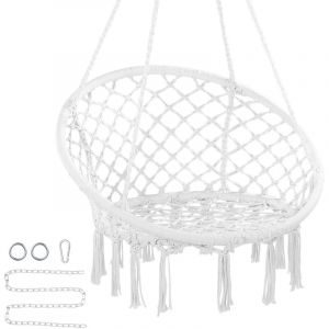 Fauteuil Suspendue-VEVOR-Chaise Suspendue Pivotante en Macram&eacute; Mat&eacute;riel de Montage-Chambre Balcon Terrasse Jardin-Blanc