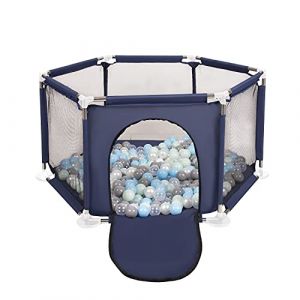 Image de Selonis Parc Bébé Hexagonal Pliable Avec 200 Balles Plastiques, Bleu:Perle/Gris/Transparent/Babyblue/Menthe