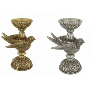 Pot à Bougie DKD Home Decor Doré Argenté Résine Oiseau 17 x 11 x 25 cm (2 Unités)