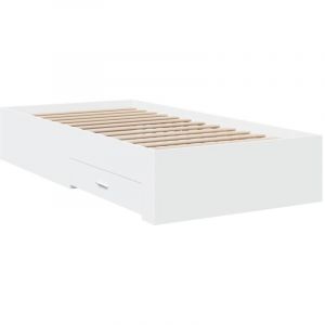 VidaXL Cadre de Lit avec Tiroirs, Sommier &agrave; Lattes, Lit Adulte, Lit Simple de Chambre &agrave; Coucher Int&eacute;rieur, Blanc 75x190 cm Bois d'Ing&eacute;nierie