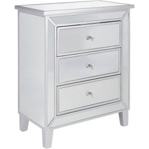 Beliani Commode Glamour en Verre Effet Miroir mdf Bois de Sapin à 3 Tiroirs Breves