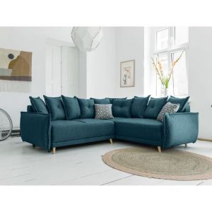 Bobochic Lena - canapé d'angle convertible - avec coffre - style scandinave - 5 places - droit Couleur - Bleu turquoise