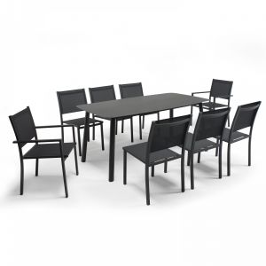 Oviala Table de jardin aluminium et pierre + 6 chaises et 2 fauteuils gris