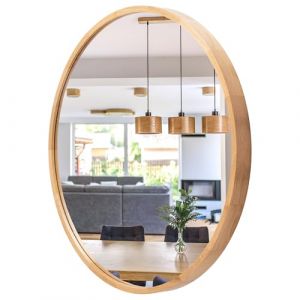 Miroir mural rond LEJA 800 en ch&ecirc;ne pour salle de bain, entr&eacute;e ou salon, style &eacute;l&eacute;gant