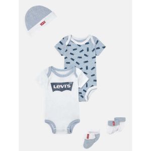 Coffret 2 bodies, bonnet, 2 paires de chaussettes coton m&eacute;lang&eacute;