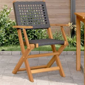 VidaXL Chaises de jardin lot de 2 noir bois massif d'acacia et rotin, si&egrave;ge de jardin, si&egrave;ge d'ext&eacute;rieur, chaise pliable, si&egrave;ge de jardin