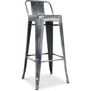 Tolix Style - Tabouret de bar avec dossier - Design industriel - 76cm - Nouvelle édition - Stylix Industriel - Acier, Metal - Industriel