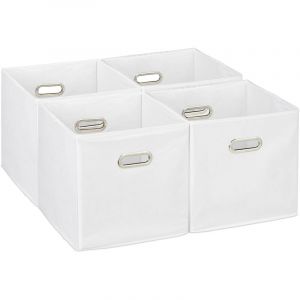 Relaxdays Lot de 4 bo&icirc;tes de Rangement, caisses Pliables, HxLxP : 30x30x30 cm, poign&eacute;es, pani&egrave;res pour &eacute;tag&egrave;re, Blanc