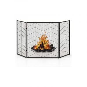 Pare Feu Cheminée Pliable 3 Panneaux en Fer Écran de Cheminée PareÉtincelles Pliable