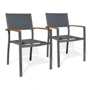 Remarquable Lots de 2 Fauteuils de jardin alu et acacia - Gris anthracite