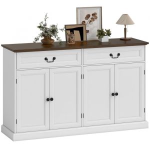 Homcom Buffet - 4 portes, 2 tiroirs silencieux, &eacute;tag&egrave;res r&eacute;glables - panneau de particules et MDF - 140x40x85cm - blanc et marron