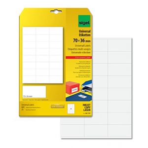 Sigel La131, 600 Étiquettes Multifonctions, Format 7 X 3,6 cm, pour Jet d'encre/Laser/Copieur, 25 Feuilles, Blanc