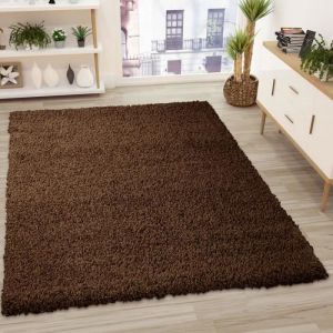 VIMODA Prime Tapis Shaggy Couleur Shaggy Poils Tapis Moderne pour Salon Chambre, Dimensions: 150 cm Carré - Marron, Ø 80 cm Rond