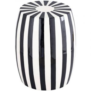 Table d'appoint. bout de canap&eacute;. table de chevet acier &eacute;maill&eacute; noir et blanc &Oslash;35 x H 46cm - Mizzy