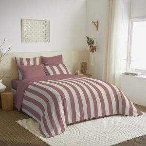 Coton Pur - Pack complet housse de couette r&eacute;versible pour lit 180 x 200 cm 'King size' Deauville pourpre