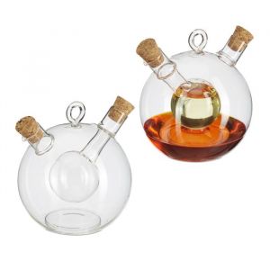 Relaxdays 2x bouteilles huile et vinaigre, 2 en 1, avec bouchon de liège, vinaigre et huile en un, 375 et 50 ml, transparent