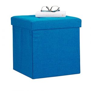 Relaxdays Chaise pliante Ottoman, Repose-pieds Pouf Bo&icirc;te cube, couvercle amovible, tissu, Bleu, 38 x 38 x 38 cm