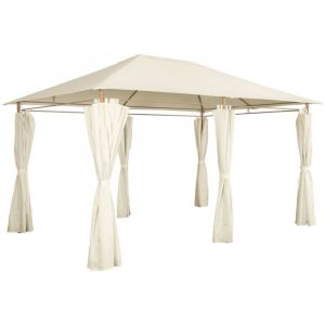 Tonnelle 3x4 m - Divio - Imitation bois. toile &eacute;cru - Pergola avec rideaux. tente de jardin. barnum. chapiteau. r&eacute;ception
