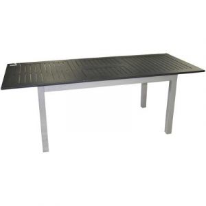 Image de Pegane Table extensible en aluminium argent avec plateau noir - Dim : 75 x 150/210 x 90 cm