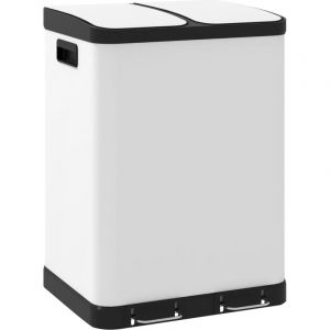 Homcom Poubelle de cuisine 2 x 30L - poubelle à pédale 2 compartiments seaux amovibles - acier inox. blanc