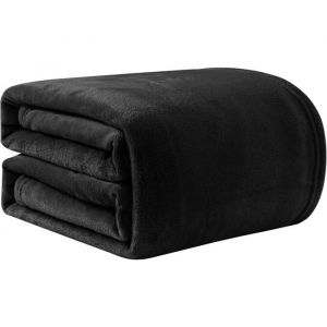 Couverture Polaire - 230x270cm - en Flanelle - Noir - Couverture Chaude et Douce pour Lit Canap&eacute; - Confortable et Tendance