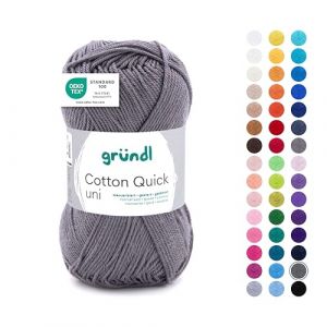 Gründl Laine Cotton Quick uni Fils à tricoter et à crocheter (100 % coton), 1 pelote à 50 g / 125 m, gris souris