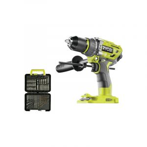 Image de Ryobi Pack Perceuse-visseuse à percussion R18PD7-0 Brushless OnePlus sans batterie ni chargeur - Coffret 60 accessoires - perçage et vissage RAK60DDF