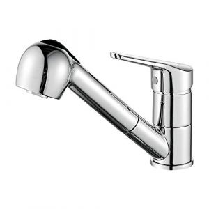 Ibergrif M14550, Mitigeur de Cuisine Extractible, Robinet de Cuisine avec Douchette, Mitigeur Evier Bec Bas, Robinet d'Évier de Cuisine Rotatif à 360°, Chromé, Argent