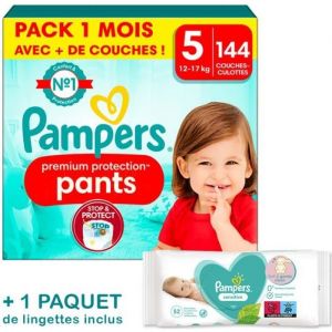 Pampers Couches-Culottes Premium Protection Pants Taille 5 - Pack 1 Mois 144 Couches