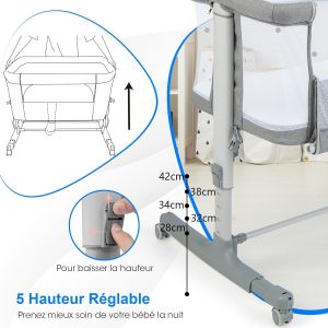 Image de Lit b&eacute;b&eacute; Coast avec matelas - 5 hauteurs - avec sac de transport - capacit&eacute; de charge de 9 kg - 84 x 48 x 80 cm - gris clair