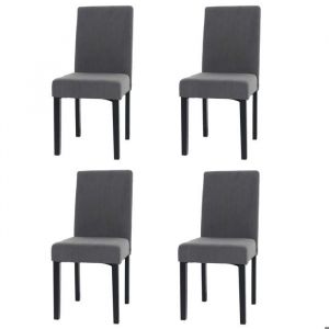 D&eacute;coshop26 Lot de 4 chaises de salle &agrave; manger dossier haut en tissu velours c&ocirc;tel&eacute; gris fonc&eacute; pieds fonc&eacute;s 040007522