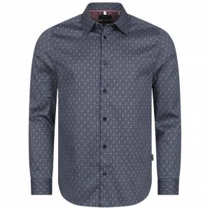 Ted Baker Pavia Star Geo Print Hommes Chemise &agrave; manches longues 272176-MARINE