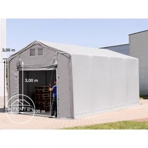 Intent24 4x8m hangar pvc 850 n, h. 3m avec porte actionnée par traction - gris