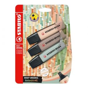 Stabilo Surligneur BOSS ORIGINAL NatureCOLORS - Blister carton x 3 surligneurs - beige rosé, gris taupe, vert eucalyptus