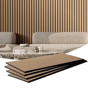 VEVOR Panneaux acoustiques &agrave; lattes en bois 1200 x 600 mm lamelles acoustiques en MDF pour mur int&eacute;rieur moderne, panneaux muraux en faux bois pour d&eacute;coration &eacute;l&eacute;gante, r&eacute;duction du bruit, ch&ecirc;ne clair