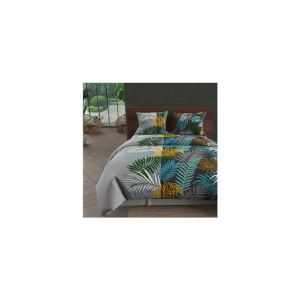 Image de Soleil d'Ocre Parure housse de couette en coton 57 fils 260x240 cm JUNGLE bleu, par