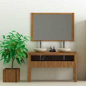 Ensemble meuble vasque salle de bain Borneo 140 cm en bois teck Massif avec miroir Taille - Meuble+miroir- sans vasque